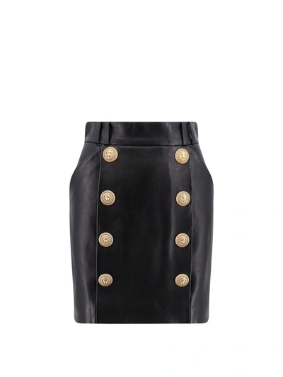 Shop Balmain Leather Skirt With Iconic Buttons
