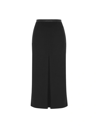 Shop Saint Laurent Wool Skirt With Leather Profiles