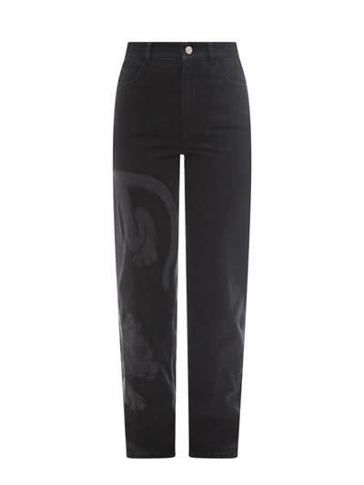 Shop K Krizia Black Denim Trouser With Iconic Print