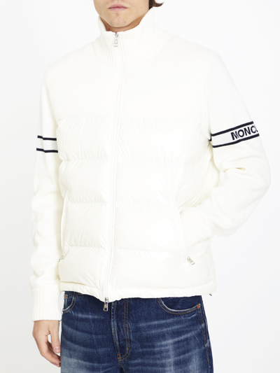 Shop Moncler Padded Wool Blend Cardigan In Cream