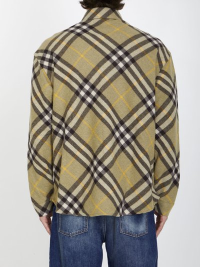 Shop Burberry Check Wool Shirt In Green