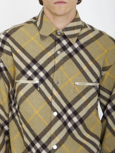 Shop Burberry Check Wool Shirt In Green