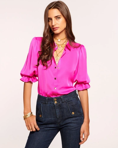 Shop Ramy Brook Dina Button Down Bodysuit In Electric Pink