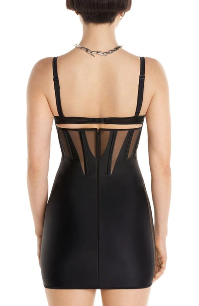 Shop Mugler Illusion Inset Corset Waist Minidress In Black/ Black
