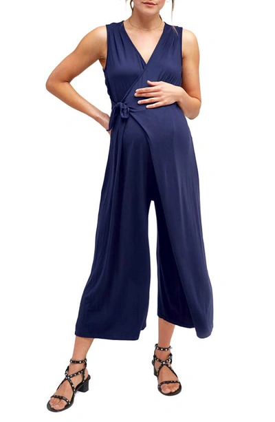 Shop Nom Maternity Francesca Wide Leg Maternity/nursing Jumpsuit In Dark Navy