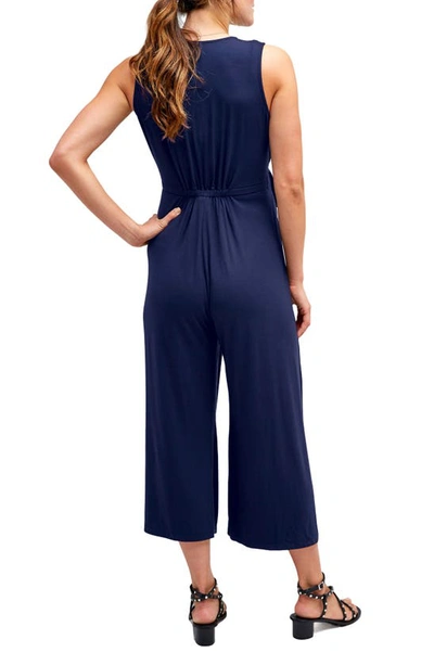 Shop Nom Maternity Francesca Wide Leg Maternity/nursing Jumpsuit In Dark Navy