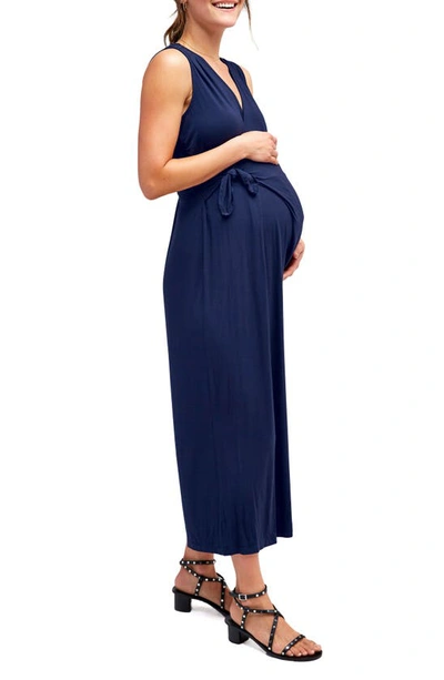 Shop Nom Maternity Francesca Wide Leg Maternity/nursing Jumpsuit In Dark Navy