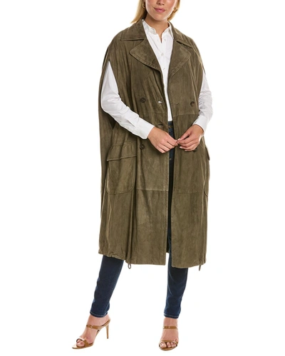Shop Brunello Cucinelli Leather Trench Coat In Green