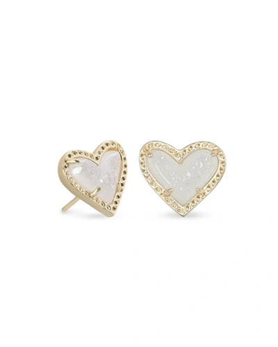 Shop Kendra Scott Ari Heart Gold Stud Earrings In Iridescent Drusy In Multi