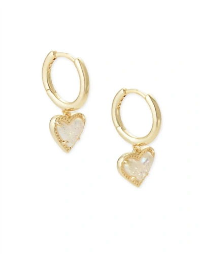 Shop Kendra Scott Ari Heart Gold Huggie Earrings In Iridescent Drusy In Multi