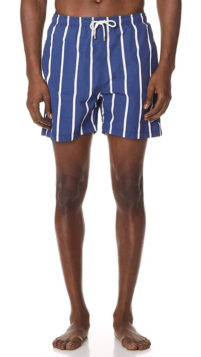 Shop Solid & Striped The Classic Drawstrings Swim Shorts Trunks In Bondi Slate Stripe In Blue