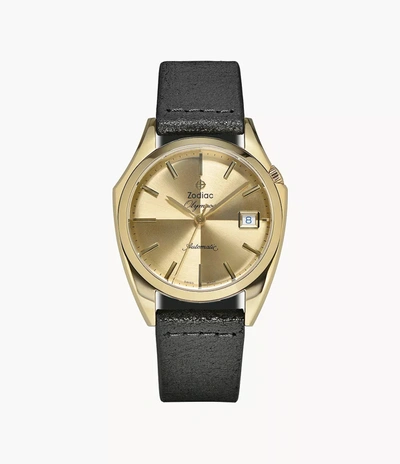 Shop Zodiac Dress Olympos Automatic Leather Watch In Black