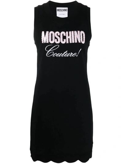 Shop Moschino Scalloped Sleeveless Dress In Black