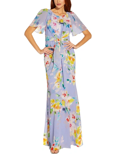 Shop Adrianna Papell Womens Chffon Maxi Evening Dress In Blue