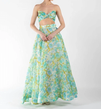Shop Zimmermann High Tide Ikat Maxi Skirt In Aqua Ikat Floral In Multi