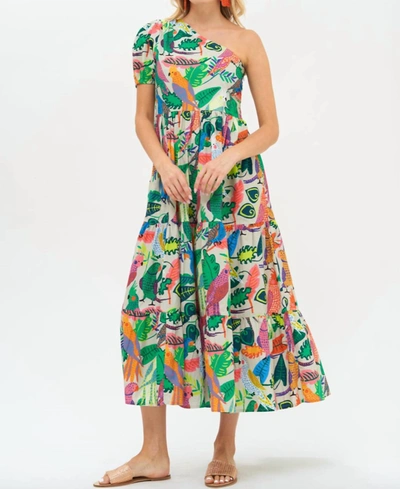 Shop Oliphant One Shoulder Maxi Dress In Green Polly In Multi