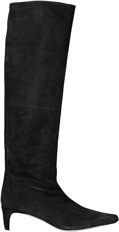 Shop Staud Women Wally Suede Pull On High Boots In Black