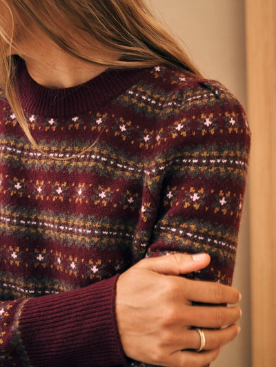Shop Faherty Highland Fair Isle Puff Sleeve Sweater In Maroon Multi