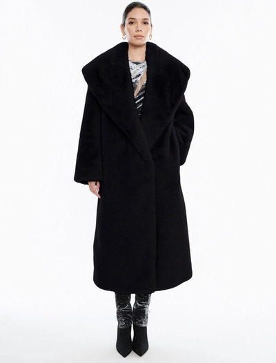 Shop Bcbgmaxazria Faux Fur Long Coat In Black Beauty