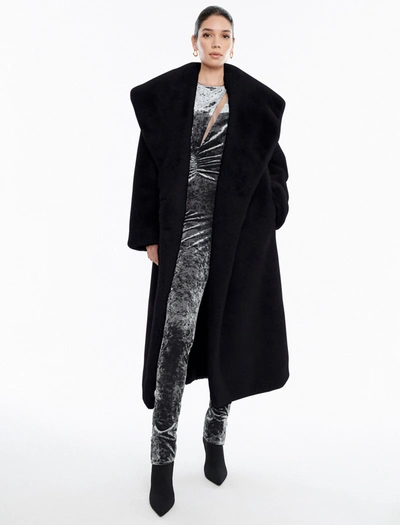 Shop Bcbgmaxazria Faux Fur Long Coat In Black Beauty