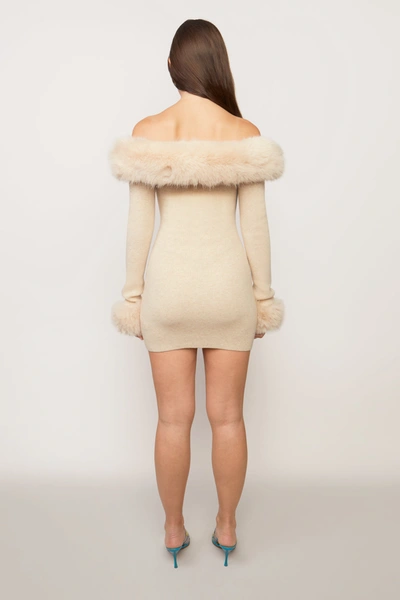 Shop Danielle Guizio Ny Faux Fur Off The Shoulder Mini Dress In Cream