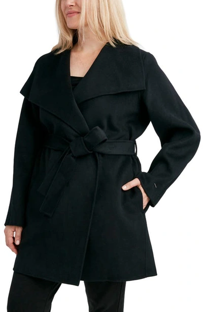 Shop Tahari Ella Wool Blend Wrap Coat In Black