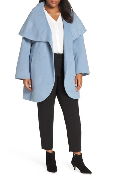 Shop Tahari Marla Cutaway Wrap Coat With Oversize Collar In Pale Blue