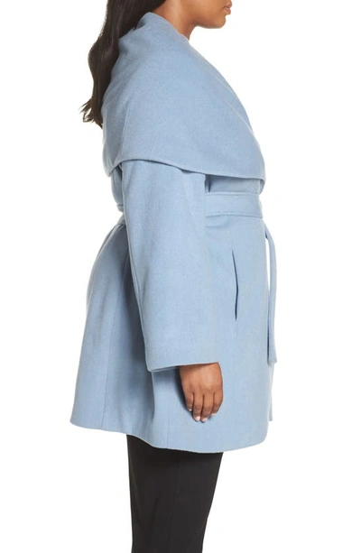 Shop Tahari Marla Cutaway Wrap Coat With Oversize Collar In Pale Blue