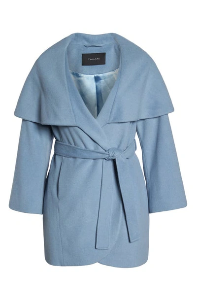 Shop Tahari Marla Cutaway Wrap Coat With Oversize Collar In Pale Blue