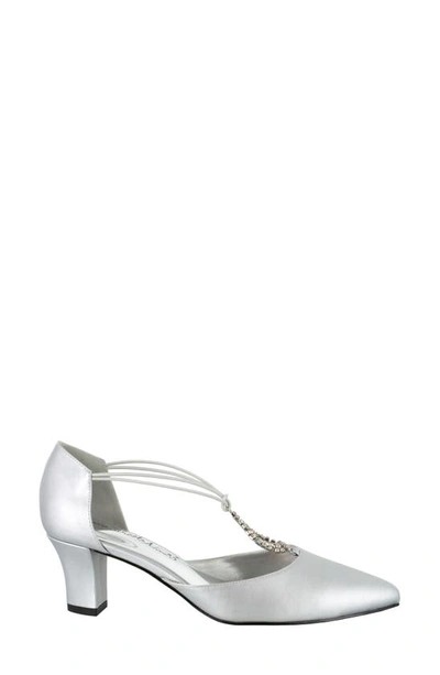 Easy Street Moonlight Embellished T-strap Pump In Silver Satin