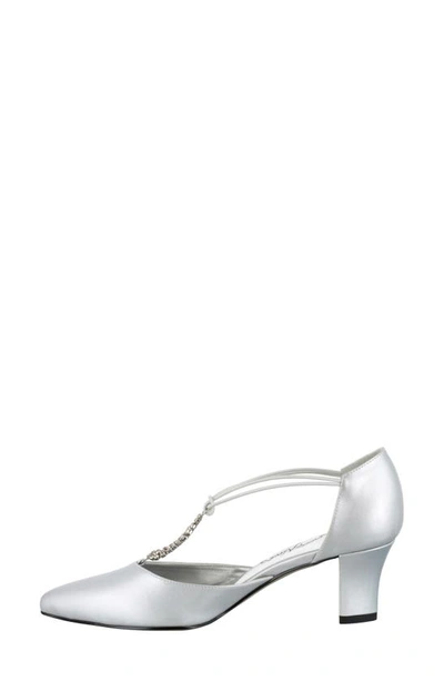 Easy Street Moonlight Embellished T-strap Pump In Silver Satin