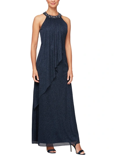 Shop Slny Womens Embellished Glitter Evening Dress In Blue