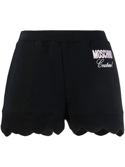 Shop Moschino Scalloped Shorts In Black