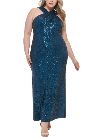 Plus Womens Sequined Maxi Evening Dress In Blue