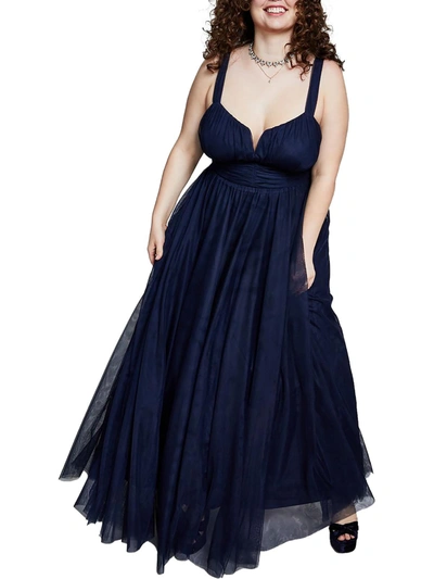 Shop City Studio Plus Womens Mesh Sleeveless Evening Dress In Blue