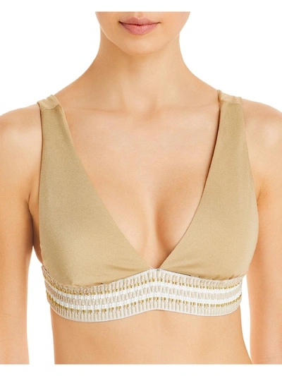 Shop Peixoto Charlie Womens Plunge Metallic Bikini Swim Top In Gold