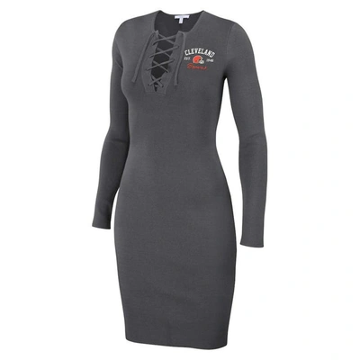 Shop Wear By Erin Andrews Charcoal Cleveland Browns Lace Up Long Sleeve Dress