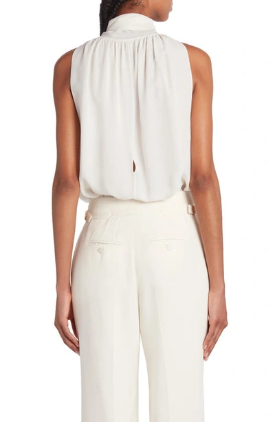 Shop Tom Ford Tie Neck Cutout Sleeveless Silk Georgette Top In Chalk