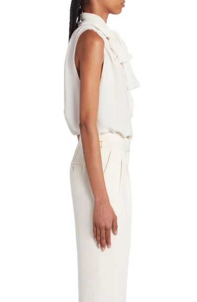 Shop Tom Ford Tie Neck Cutout Sleeveless Silk Georgette Top In Chalk