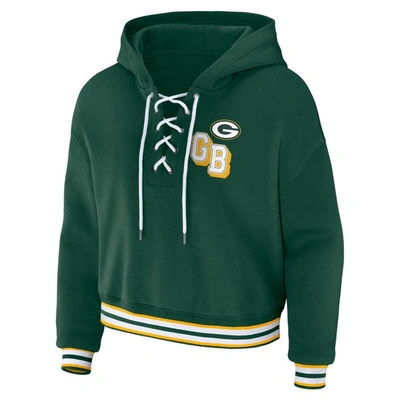Shop Wear By Erin Andrews Green Green Bay Packers Lace-up Pullover Hoodie