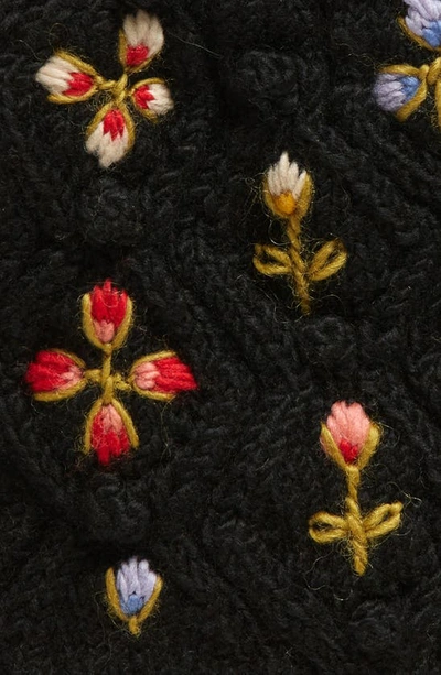 French Knot Tilly Floral Embroidered Wool Knit Hat In Black