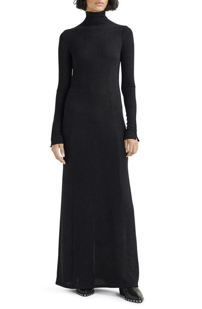 Shop Rag & Bone Lilith Metallic Long Sleeve Turtleneck Maxi Sweater Dress In Black