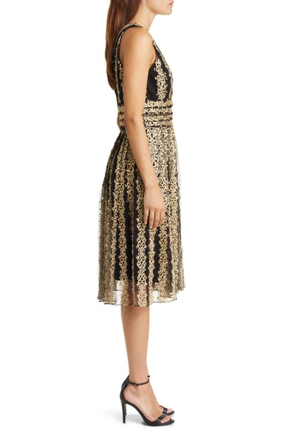 Shop Marchesa Notte Metallic Embroidery Cocktail Dress In Black Gold