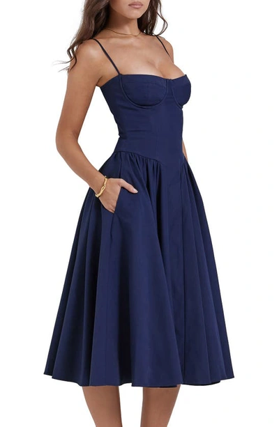 House Of Cb Samaria Corset Fit & Flare Dress In French Navy | ModeSens