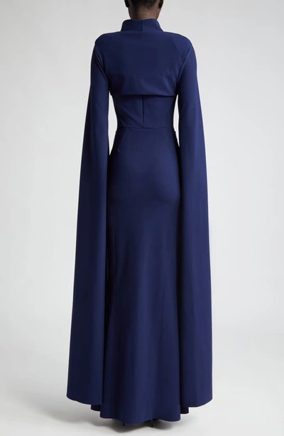 Shop Chiara Boni La Petite Robe Reiko Cape Long Sleeve Gown In Blu Notte