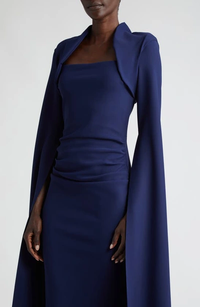 Shop Chiara Boni La Petite Robe Reiko Cape Long Sleeve Gown In Blu Notte