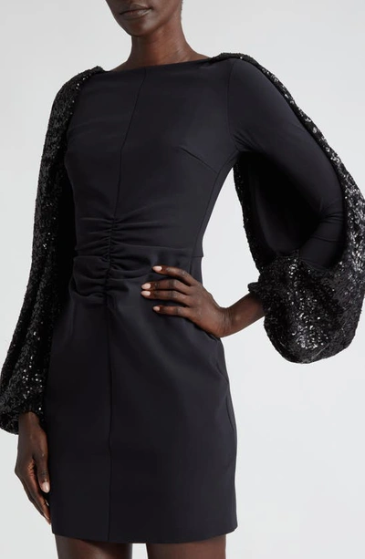 Shop Chiara Boni La Petite Robe Sequin Long Sleeve Cocktail Minidress In Black