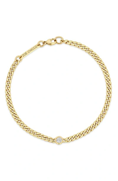 Shop Zoë Chicco 14k Gold Curb Chain Diamond Bracelet In 14k Yellow Gold