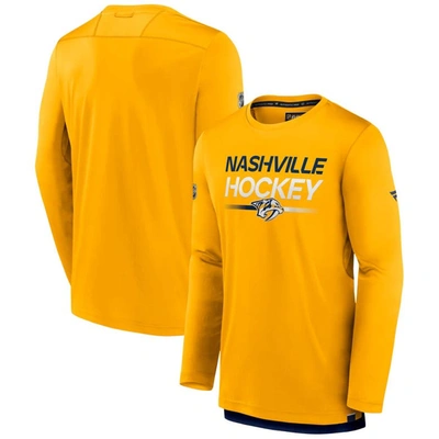Shop Fanatics Branded  Gold Nashville Predators Authentic Pro Long Sleeve T-shirt