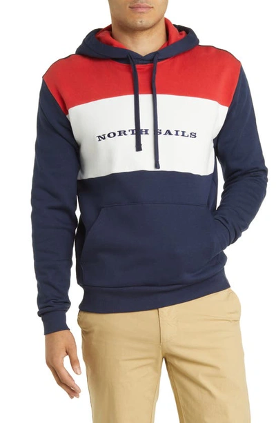 Shop North Sails Colorblock Cotton Graphic Hoodie In Red/ Navy/ White